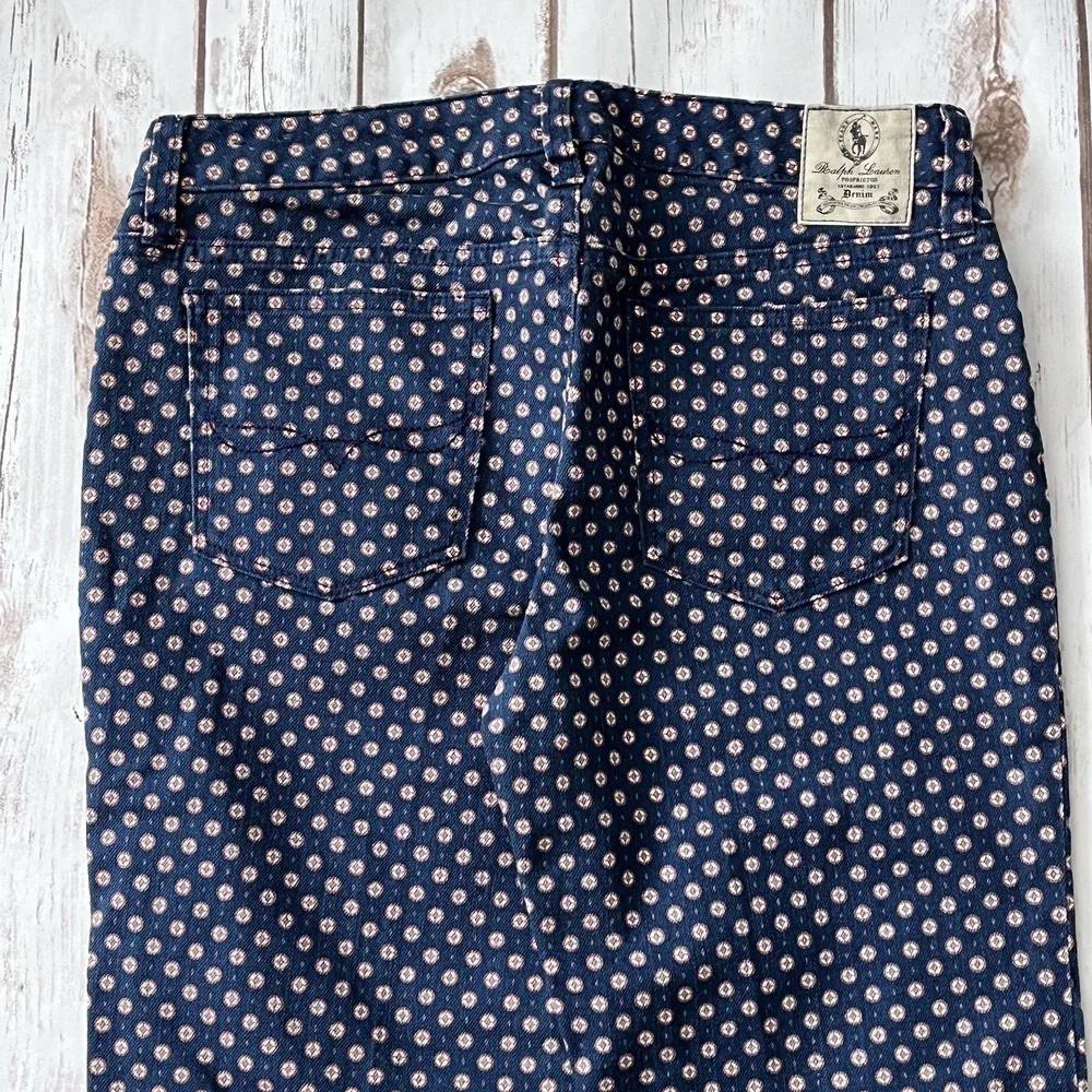 Ralph Lauren Print Denim Jeans Girl 16 XL Cropped Skinny Proprietor Preppy Rodeo